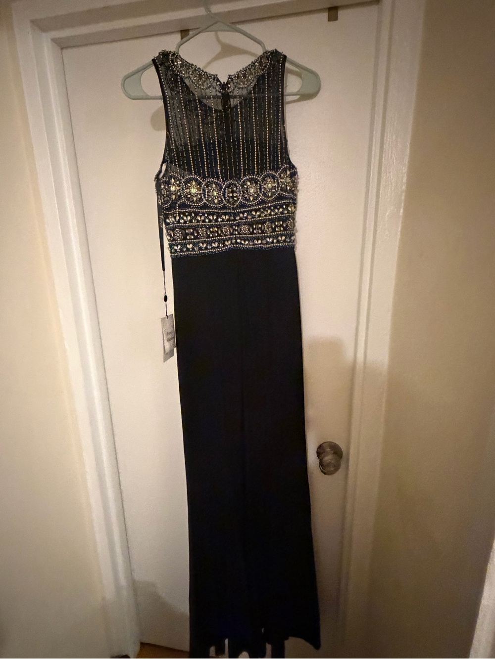 Jovani Black Beaded Maxi Dress with Silver Embellishment